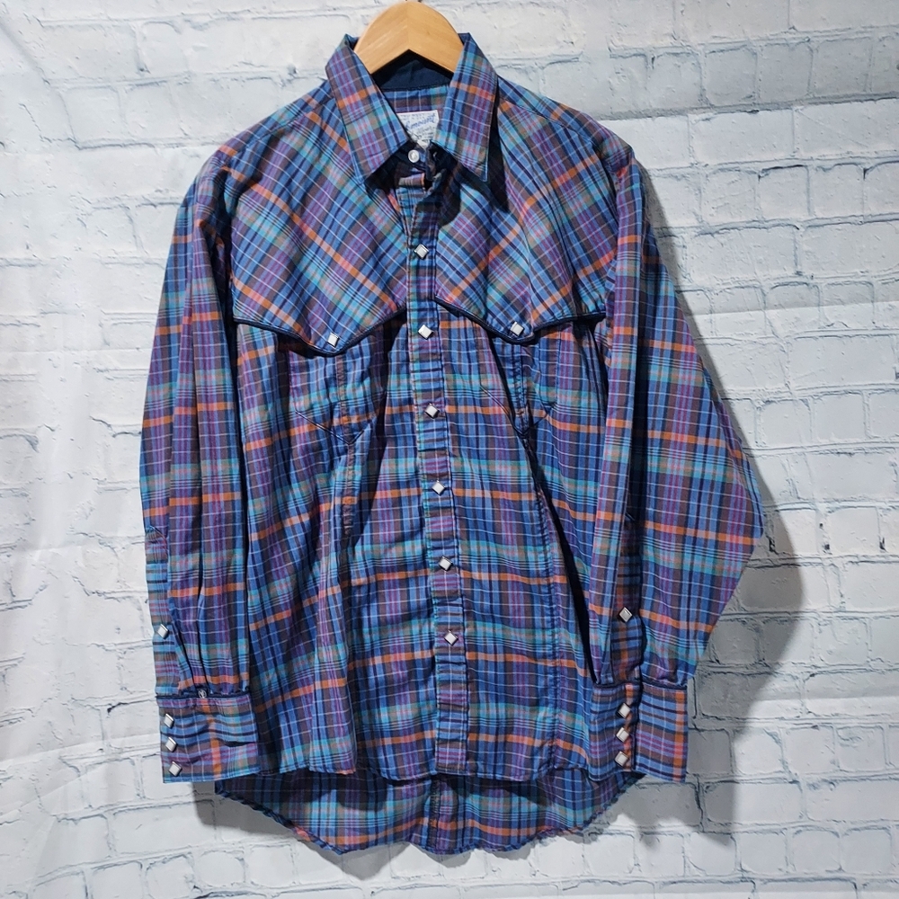 Rockmount Ranch Wear M Shirt Oversized Tru-West Snap Cowboy Southwestern Rodeo